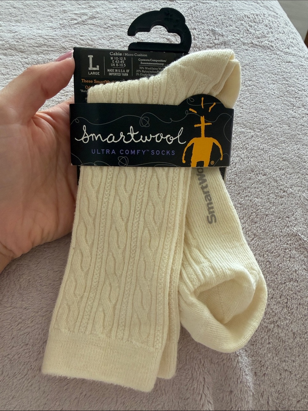 NWT Smartwool Cream Cable-Knit Crew Socks | Size L